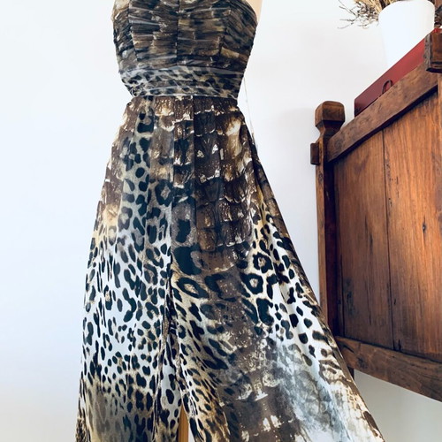Veloudakis Strapless One-Piece Jumpsuit Animal Print New, Size M