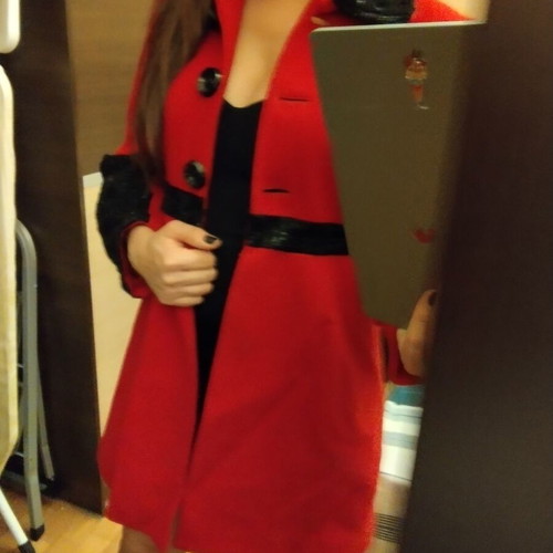 Grama red coat, black details, size S