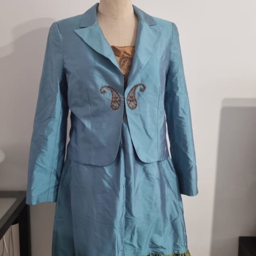 Anna Riska silk dress and jacket like new, turquoise and gold