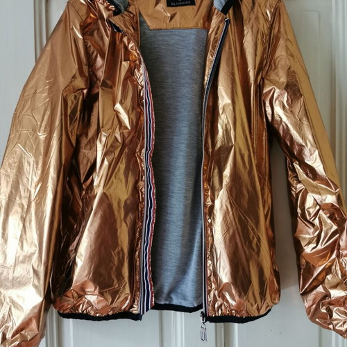 Bludeise women's hooded windbreaker jacket, metallic gold, size M
