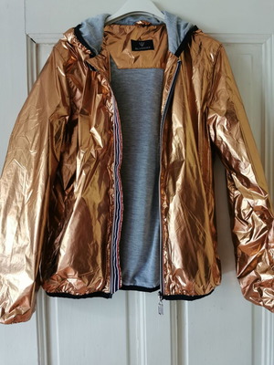 Bludeise women's hooded windbreaker jacket, metallic gold, size M