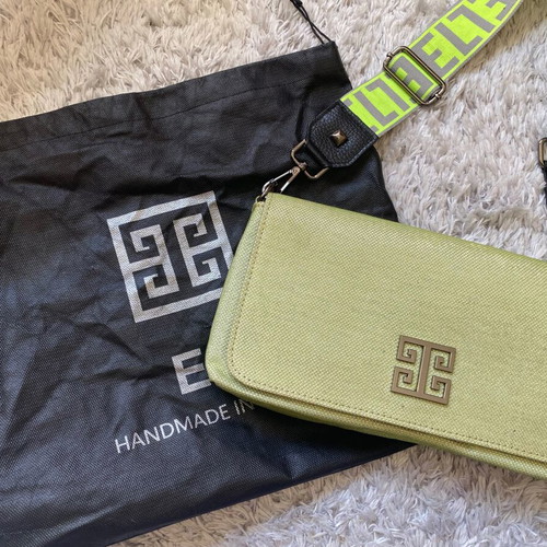 EL Bag Anemos lime crossbody new with strap and pouch