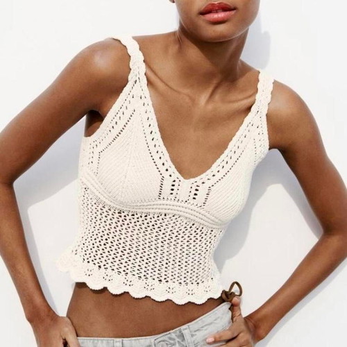 Zara crochet top boho chic L unused, white beige
