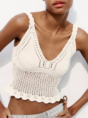 Zara crochet top boho chic L unused, white beige