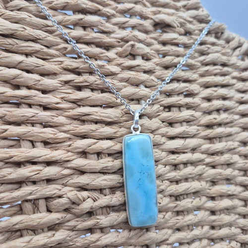Larimar Silver 925 Necklace with Stainless Steel Chain new