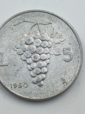 5 Lire Uva Aluminum Coin 1950 Italy