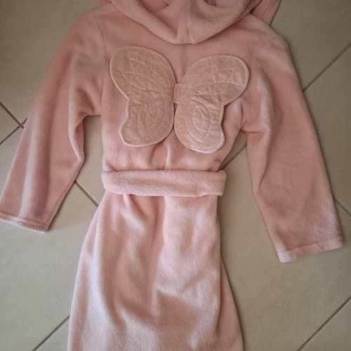 H&M Kids Fleece Robe Used, Pink Butterfly Design, Size 122-128 cm
