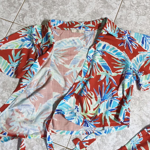 Cotton Linen Top and Bermuda Set new, tropical print, size M-L