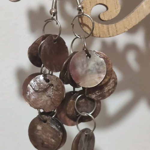 Natural pearl earrings used, long dangling brown