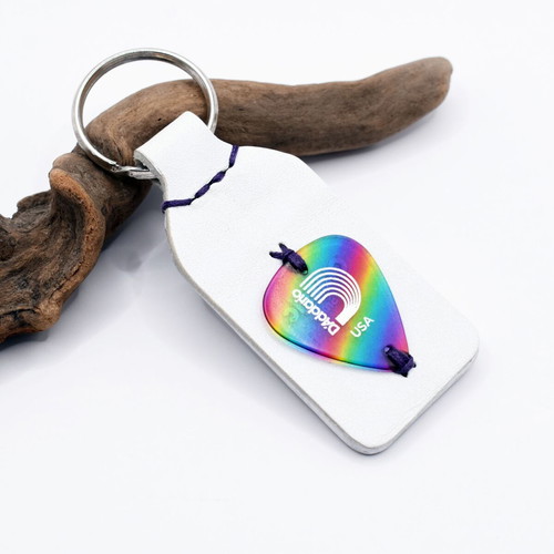 Rainbow LGBTQ personalized leather keychain with guitar pick made to order