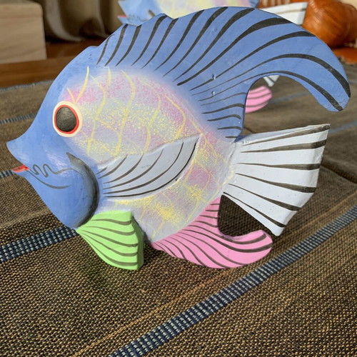 Decorative wooden fish set new, hand-painted tropical wood