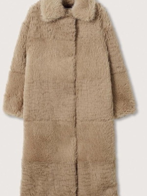 Mango Παλτό απομίμηση γούνας oversize καινούργιο, μπεζ