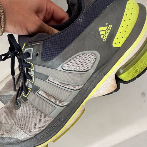 Adidas men's athletic shoes used, grey with fluorescent yellow, size 42.5