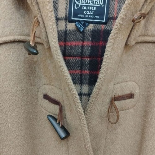 Gloverall Montgomery coat used, camel color with hood, XXL
