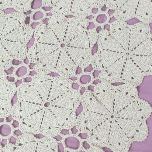 Handmade crocheted table linen used, beige 65×76 cm
