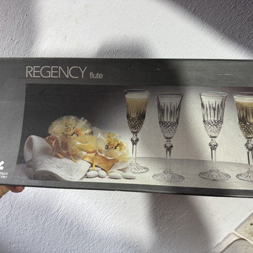 Regency Flute vintage champagne stemmed glasses, set of 6