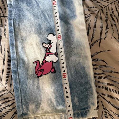 Lazy OAF & The Flintstones Bedrock Unisex Jeans, S, like new, white and blue