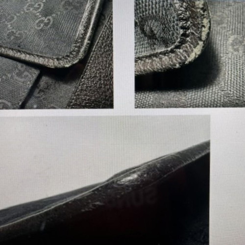 Gucci Vintage Black GG Monogram Flat Messenger Bag like new
