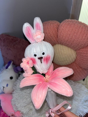 Rabbit bouquet handmade with daisies and tulip