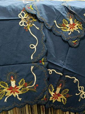 Christmas table linens set blue with embroidery new