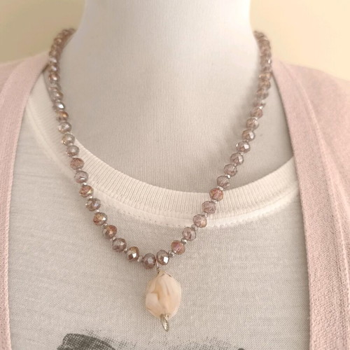 Handmade pink Murano necklace with 925 silver - the cardigan is a gift