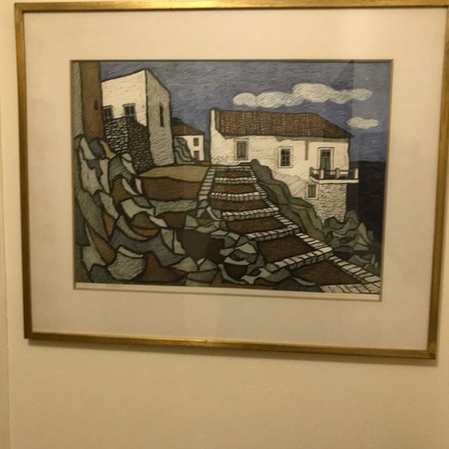 Collectible lithograph by Giorgos Sikeliotis used with frame