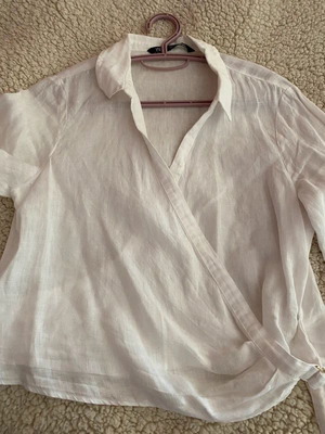 Zara Linen Blouse Cardigan Cross-Over White Size XS Like New