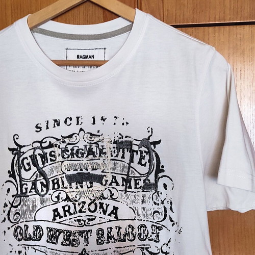 Ragman T-shirt used, size M, white with blue print