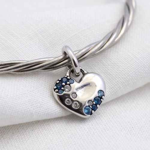 Pandora Blue Glitter Engravable Heart Charm new
