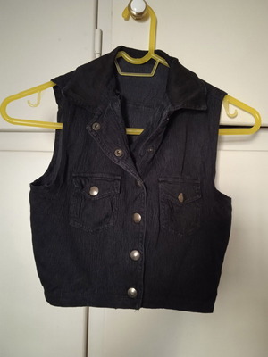Black Cropped Sleeveless Shirt Vest used, elastic fabric, XS