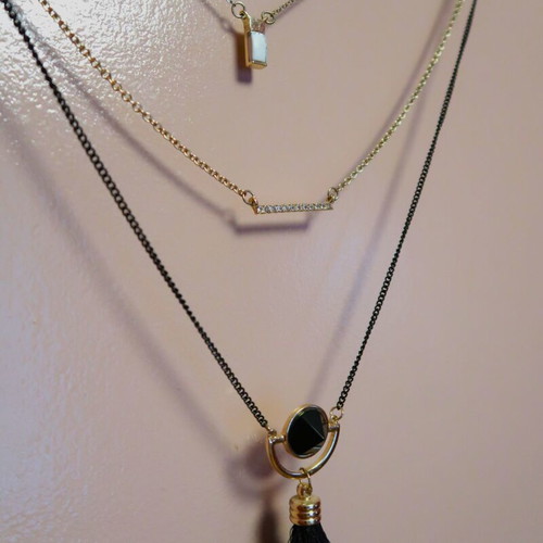 Long necklace with triple chain new, black and gold by ASOS