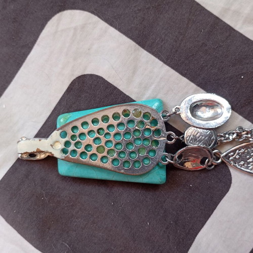 Statement Boho Pendant with Turquoise Stone and Ethnic Charms like new