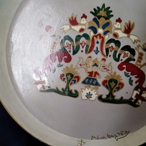 Ceramic painted plate handmade used Manos Faltaits Skyros