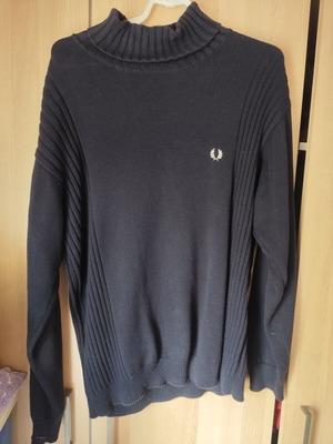 Fred Perry shirt long sleeve roll neck large used black cotton