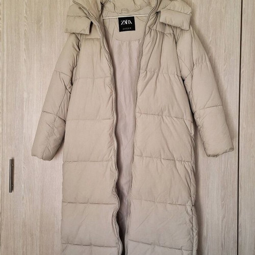 Zara puffer long coat, warm, like new, beige, oversized
