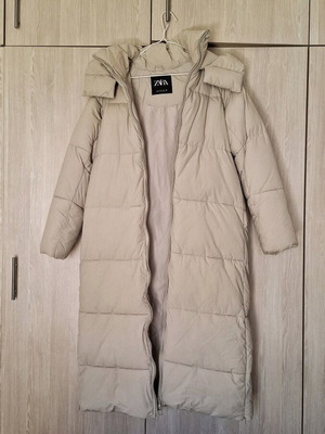 Zara puffer long coat, warm, like new, beige, oversized