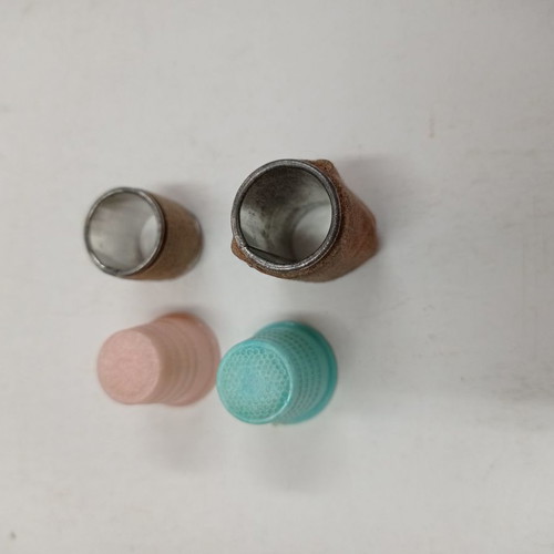 Vintage sewing supplies used, thimbles and scissors