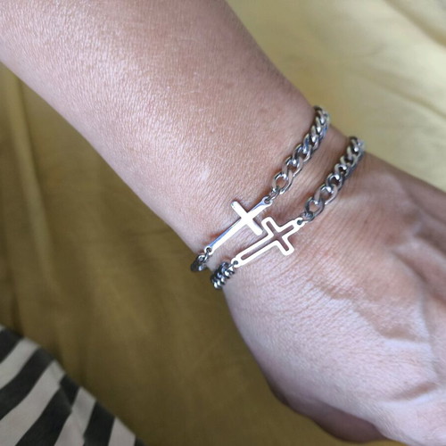 Bracelet set stainless steel with crosses, new, silver