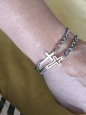 Bracelet set stainless steel with crosses, new, silver