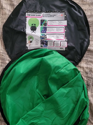 Green Screen chair with black frame, new, portable with carrying bag
