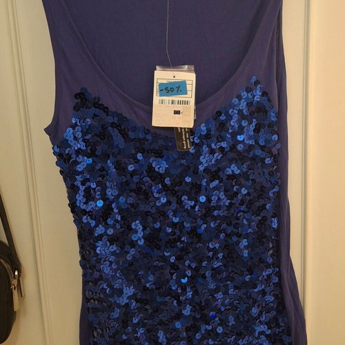 Morgan top with sequins, size M, new, blue