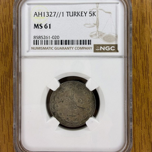 Ottoman Empire 5 Kurus Mehmed V silver coin certified NGC MS61 new