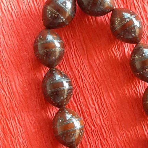 Handmade Turkish Worry Beads used, wood kuk with silver carvings