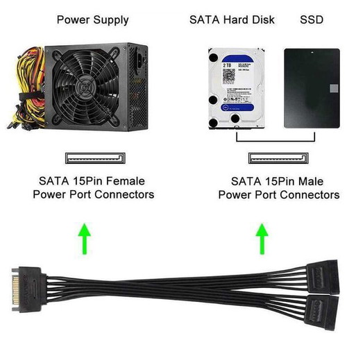 SATA power cable splitter new, 1 to 5 SATA connectors