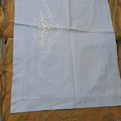 Set of 2 pillowcases light blue with cutwork embroidery like new