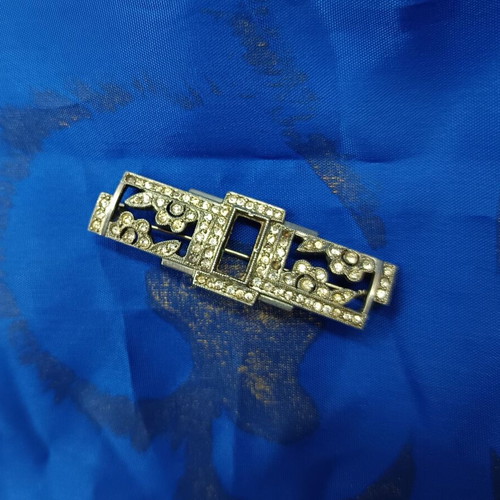 Art Deco brooch used, collectible, silver with zircon
