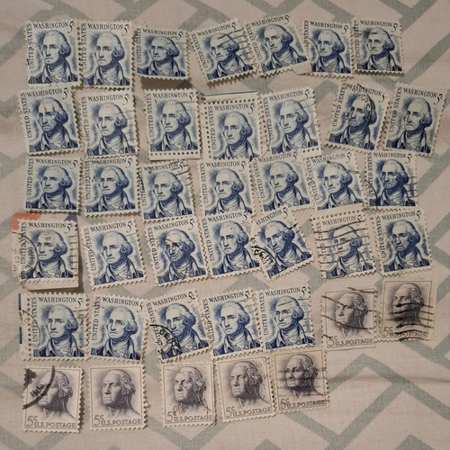 George Washington 5¢ US Stamps used, lot of 40 from 1960s