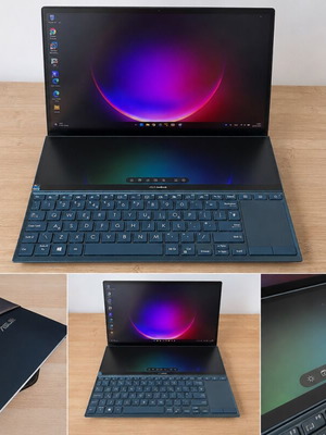 Asus ZenBook DUO UX482EAR laptop used with ScreenPad Plus dual touchscreen
