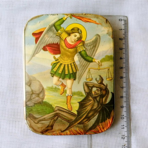 Metal image Archangel Michael used vintage 9x12 cm