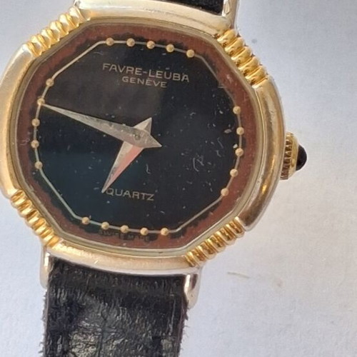 Favre Leuba Quartz watch used, black and gold, leather strap
